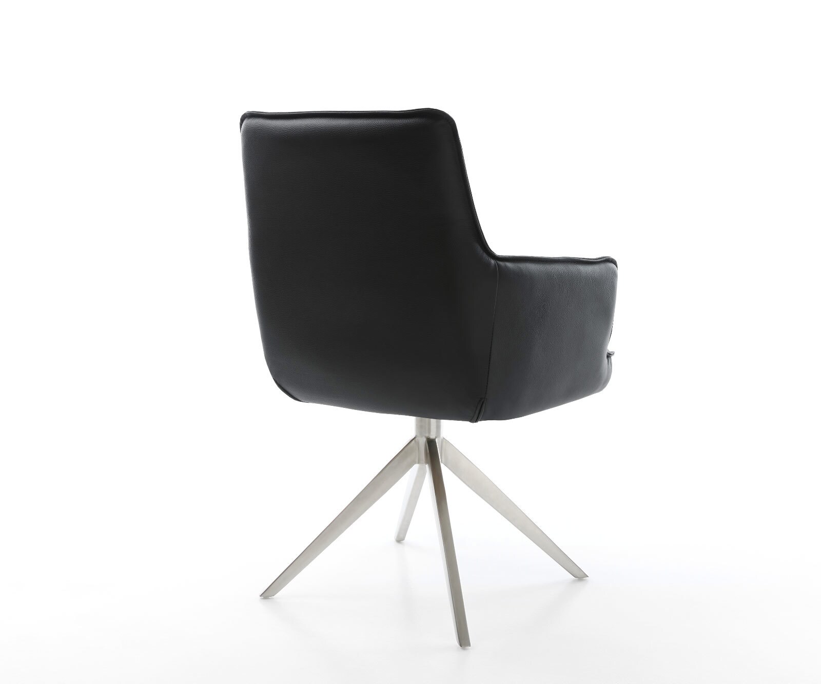 Chaise-pivotante Heira-Flex cuir de vache noir pied croisé large acier inoxydable brossé pivotement sur 360° fonction bascule ressorts ensachés